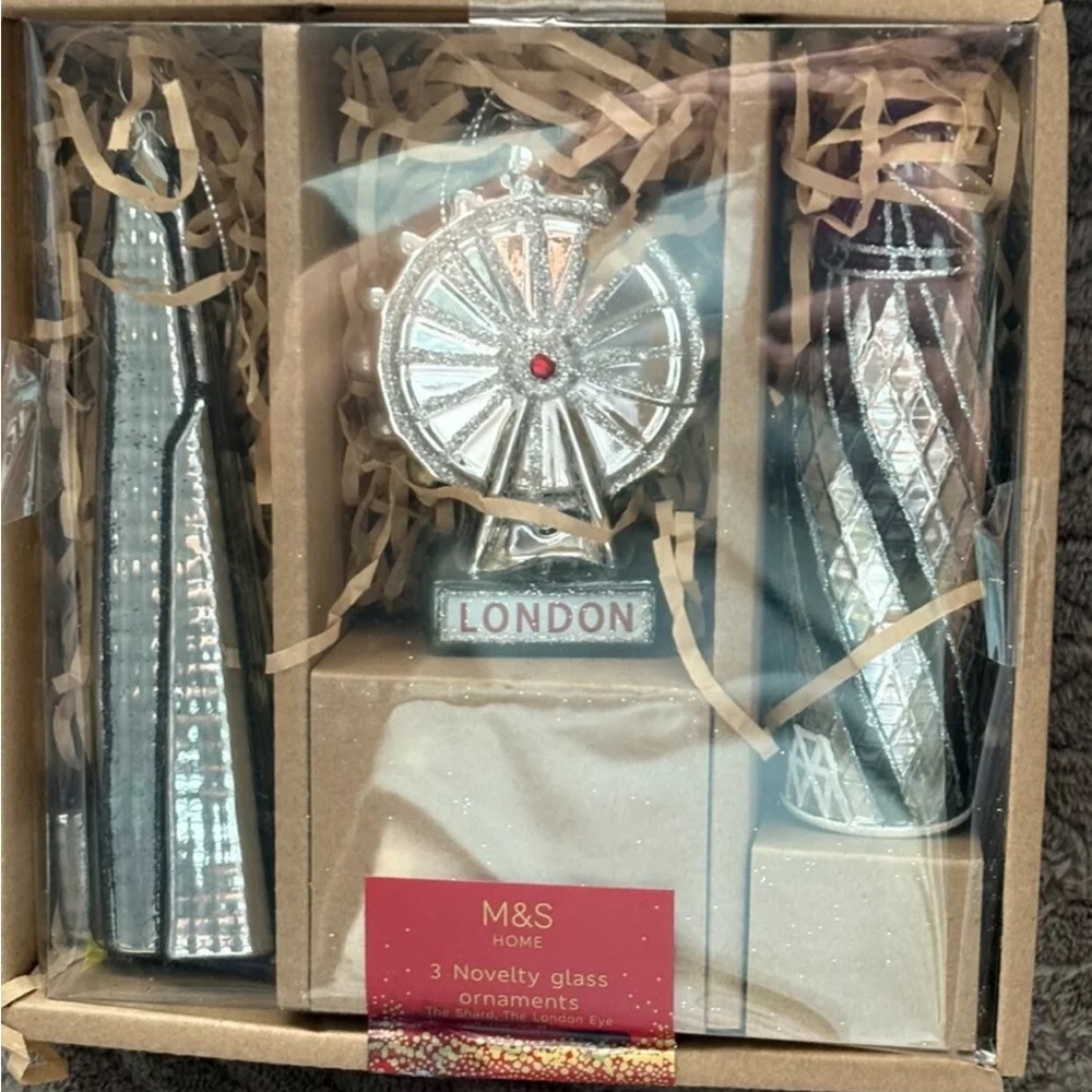 Silver Novelty Glass Ornaments Set